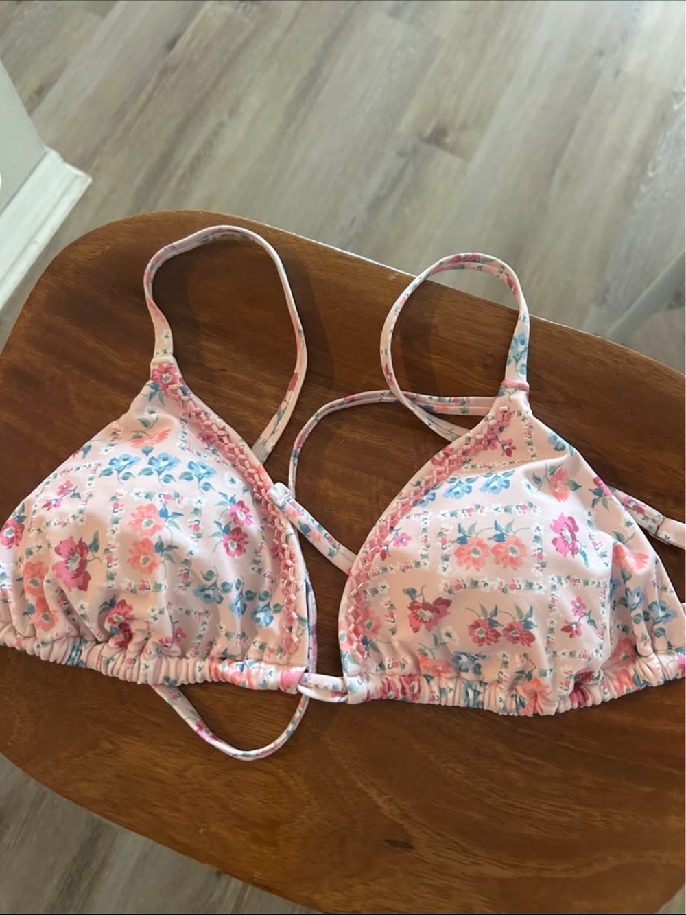 Hollister Pink Floral Triangle Bikini Top